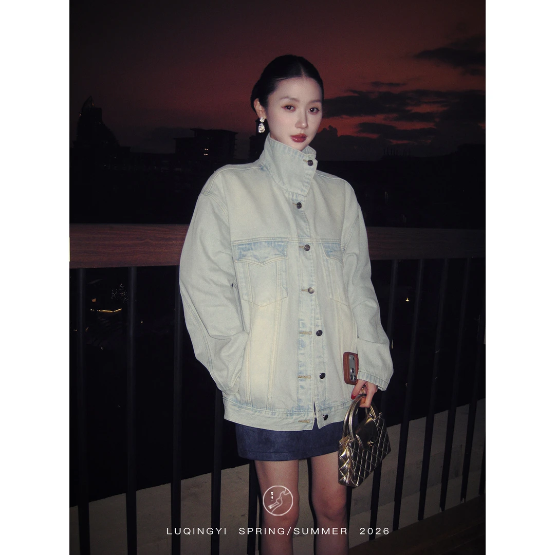 鹭青一【皆空1.05 20:00 新品】高棉重工水洗立领牛仔外套L26W7710B