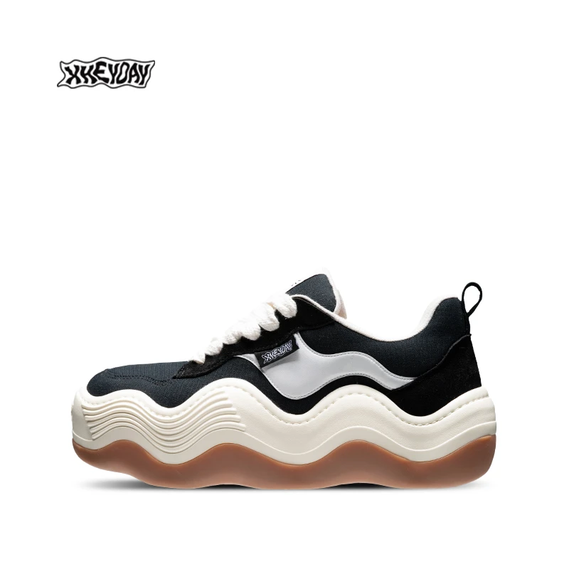 HEYDAY赵露思同款潮流百搭波浪低帮黑色经典厚底面包鞋男子潮鞋