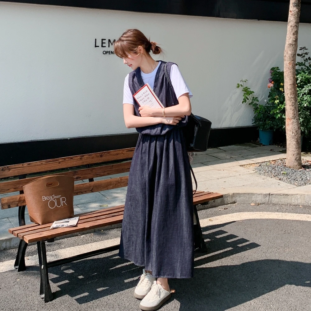 一整套ootd盐系穿搭巨好看学院风减龄蓝色上衣半身裙两件套装休闲