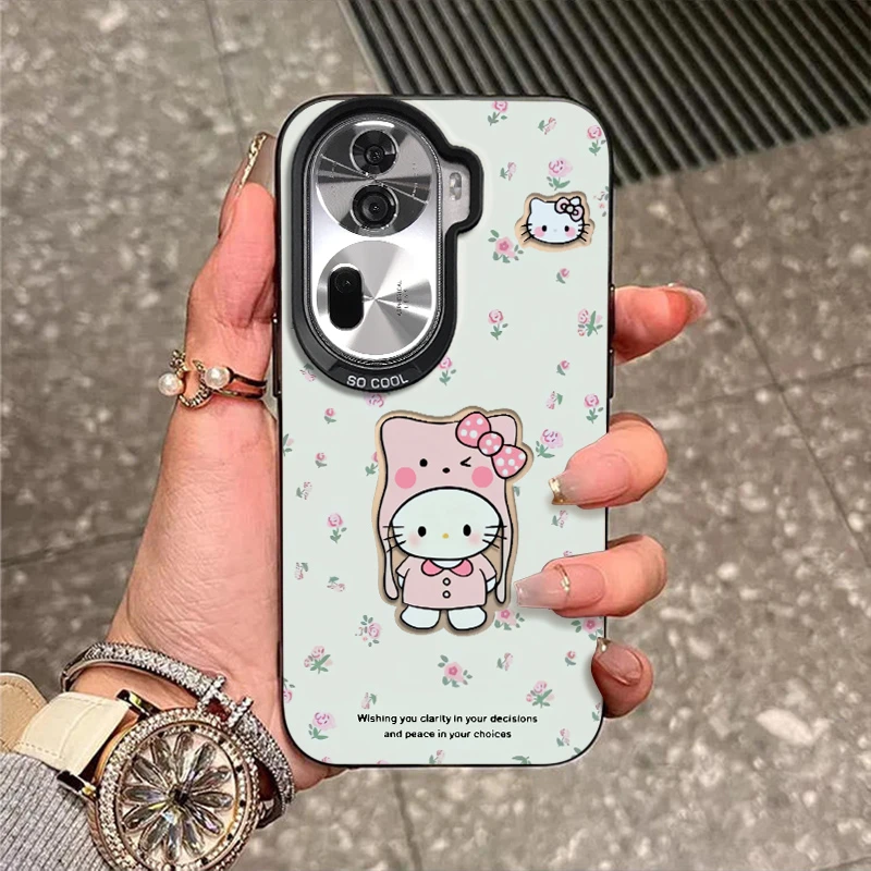 小花kt猫适用OPPOReno14手机壳13新款12保护套11校园10防摔9彩银