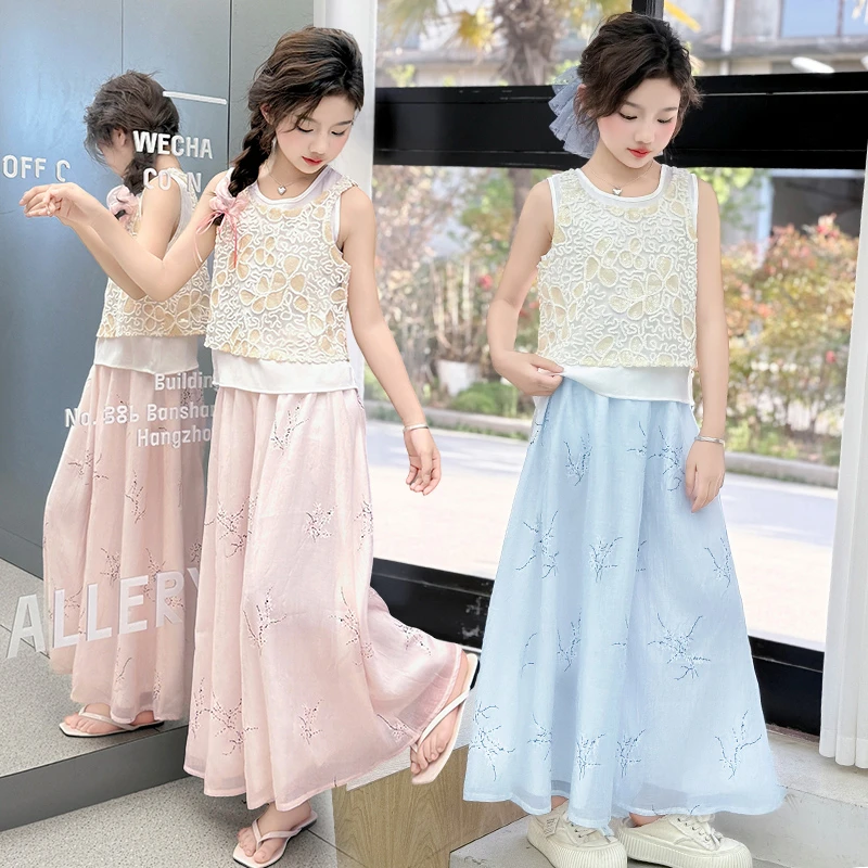 女童夏季裙裤套装6-12岁15岁中大童2025新款薄款洋气小女孩两件套