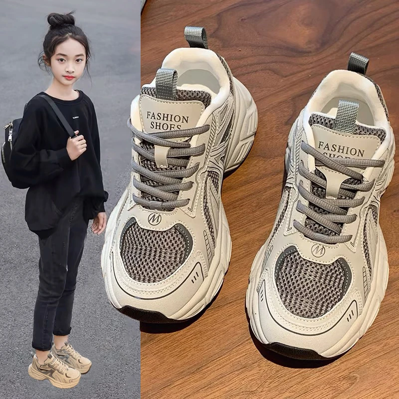 女童鞋子春秋2025新款儿童运动鞋网面透气中大童小女孩轻盈跑步鞋