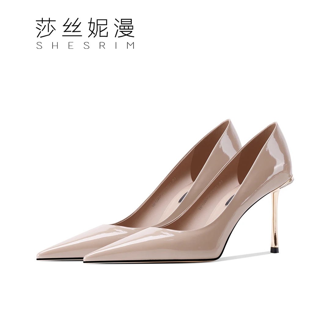 Z11-【精致女人】春款浅口高跟鞋漆皮高定款女跟高8cm裸色单尖头