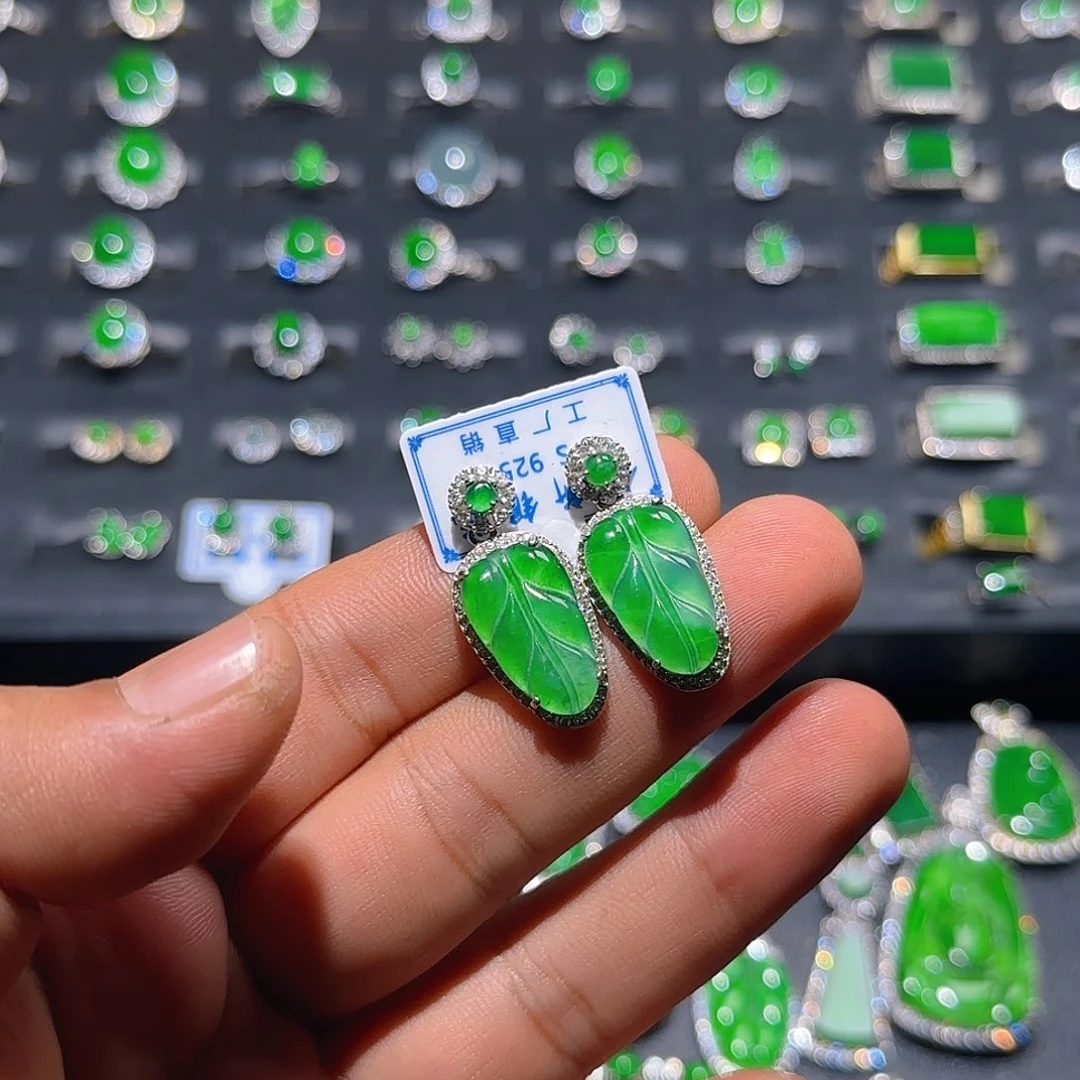 翡翠银S925镶嵌耳饰