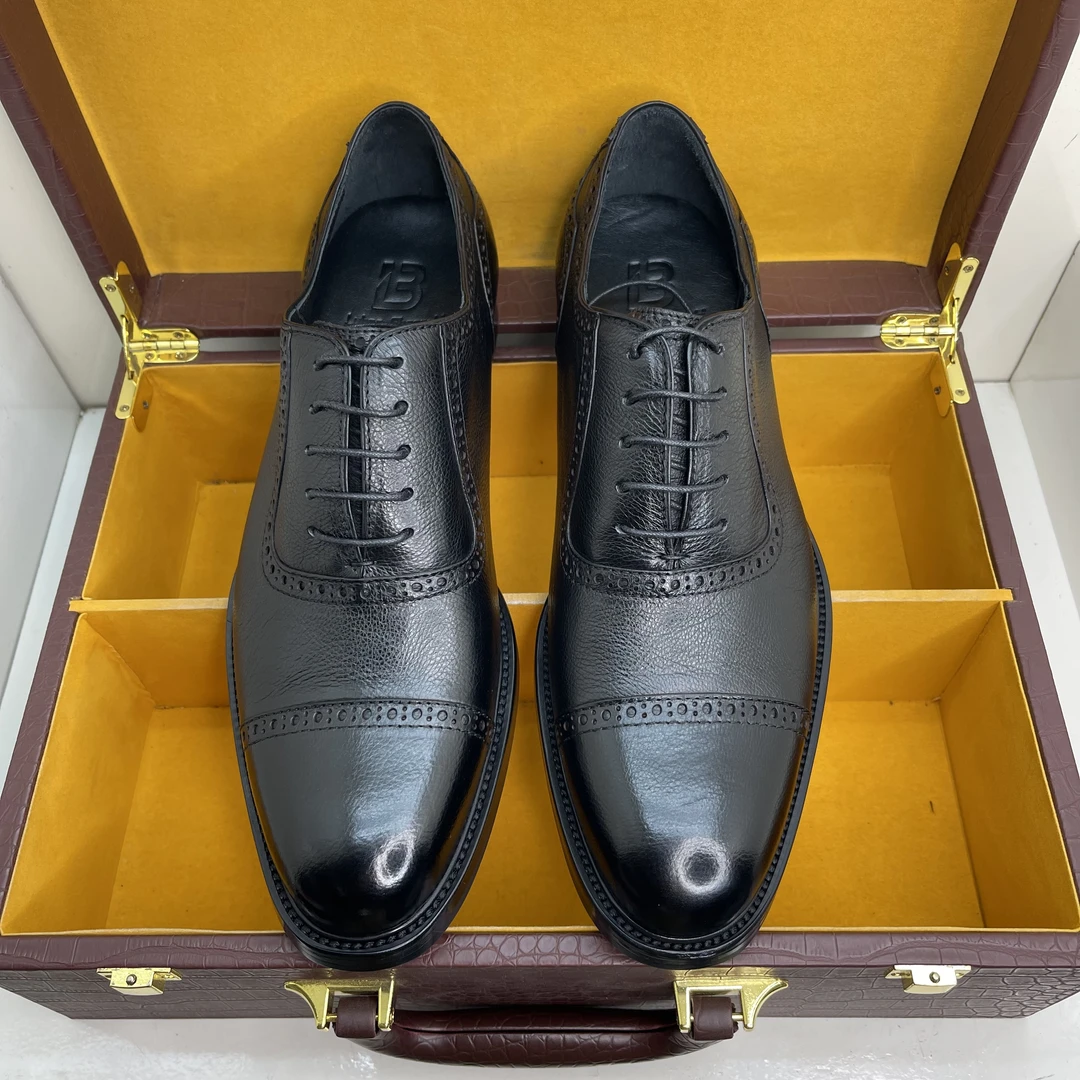 英伦风三接头男士皮鞋真皮舒适百搭西装皮鞋商务正装半皮底皮鞋