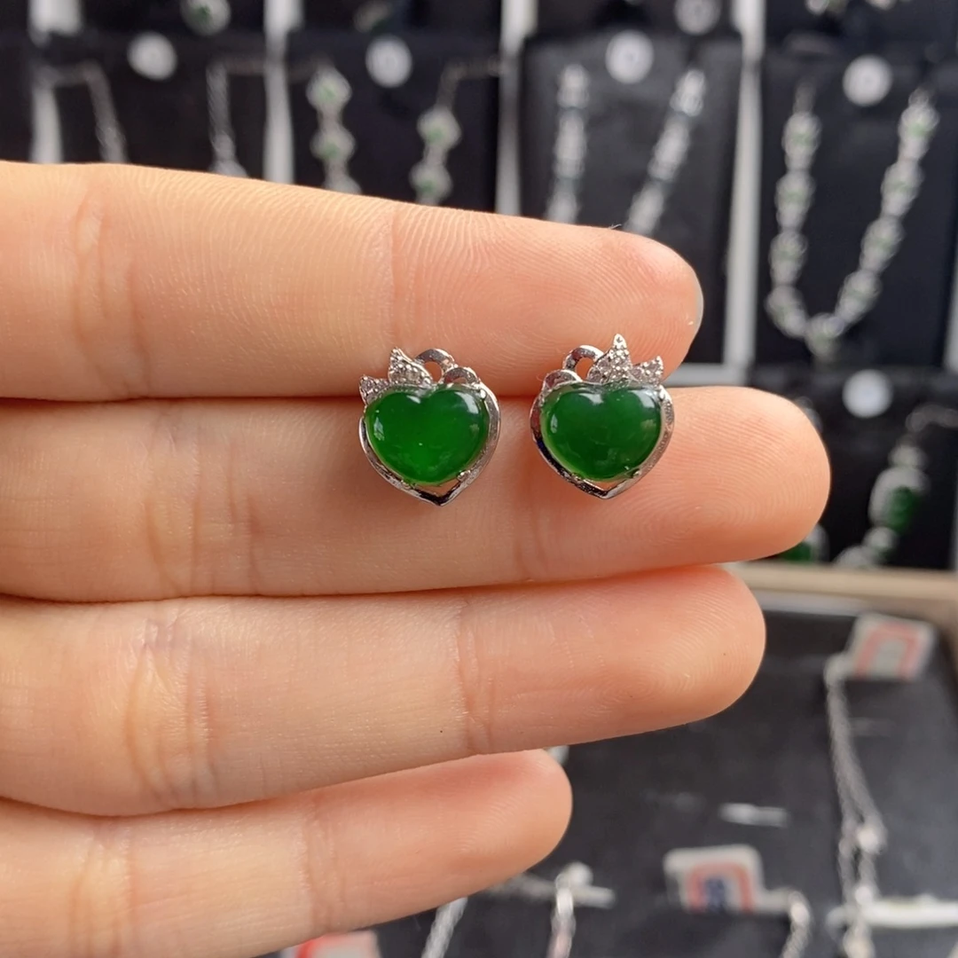 翡翠颈饰银S925镶嵌耳钉翡翠