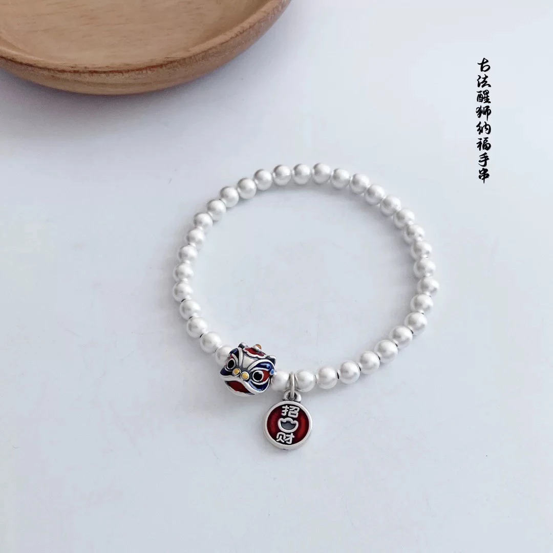 足银手链 原创设计999足银3D古法滴胶醒狮纳福手串时尚女手链直播