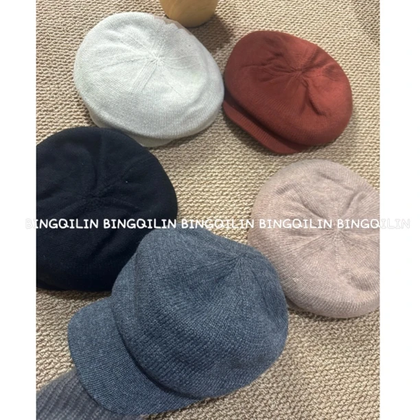 大头版！黑色针织贝雷帽女秋冬日系画家帽保暖毛线帽子ins风