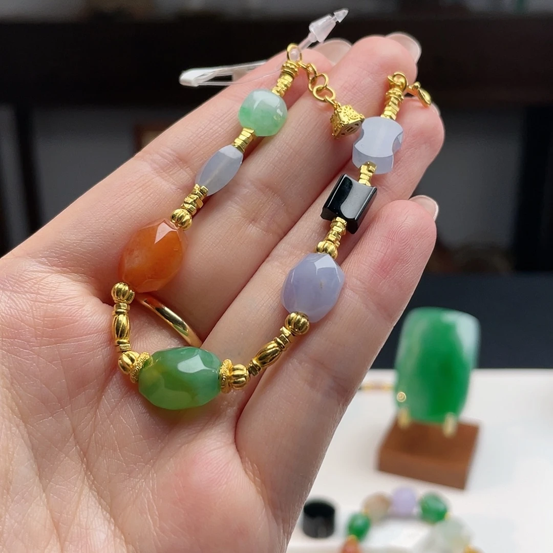 翡翠足金镶嵌手链多宝拾光