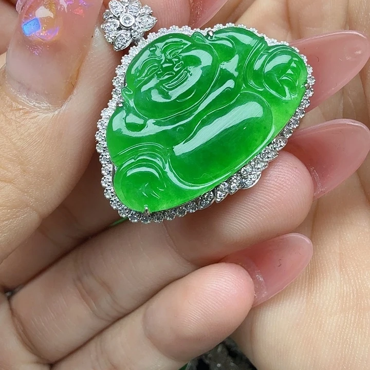 吊坠(不含链)18K金镶嵌翡翠