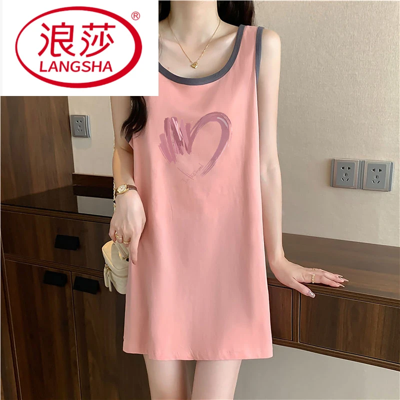 浪莎夏天纯棉睡裙可外穿家居服宽松无袖吊带背心性感连衣裙全棉睡
