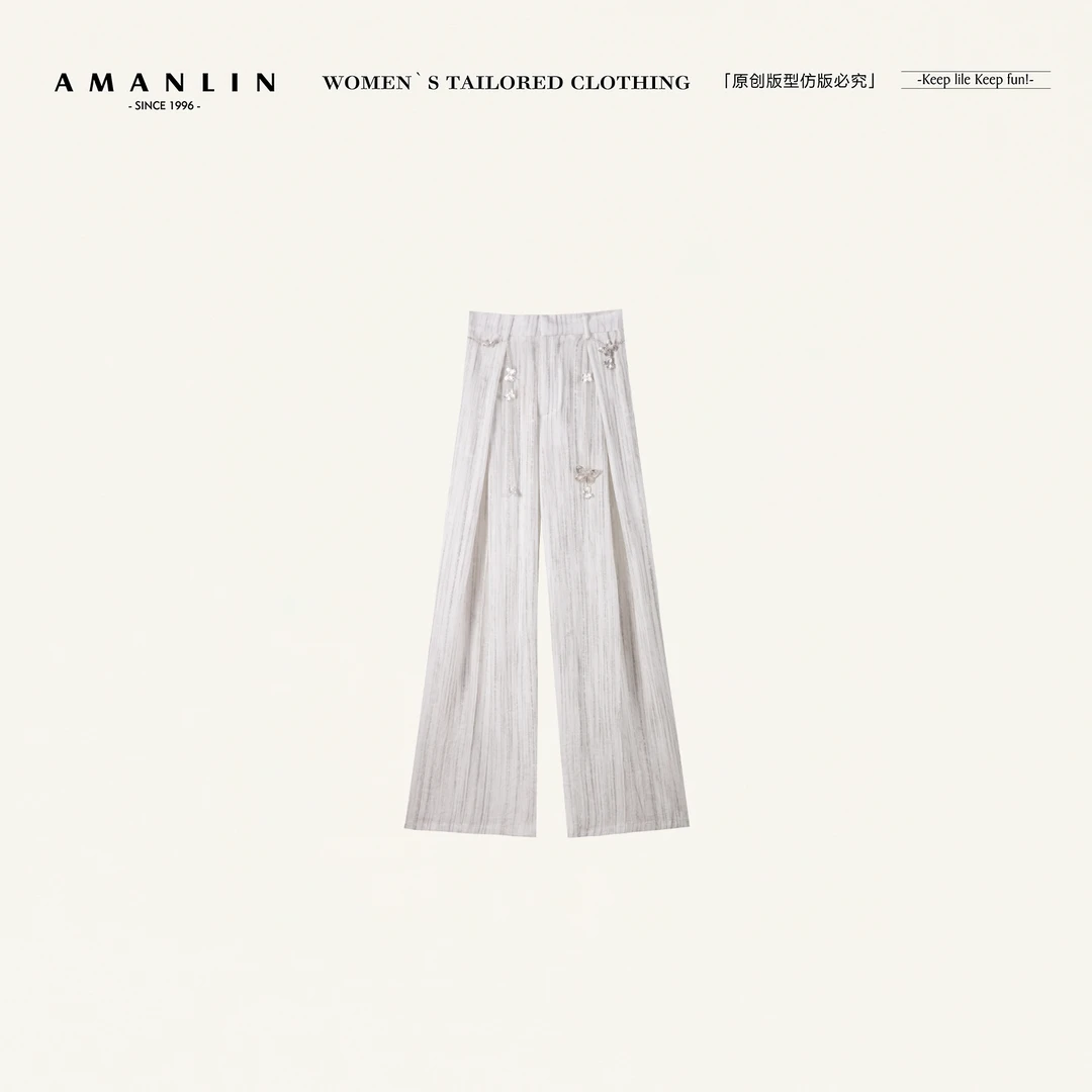 AMANLIN/阿谩琳夏季薄款舒适松紧腰休闲宽松直筒裤Y599029