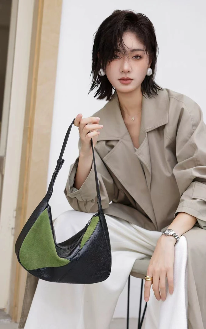 通勤拼接轻奢撞色托特包腋下包都市简约耐磨时尚百搭头层牛皮女包