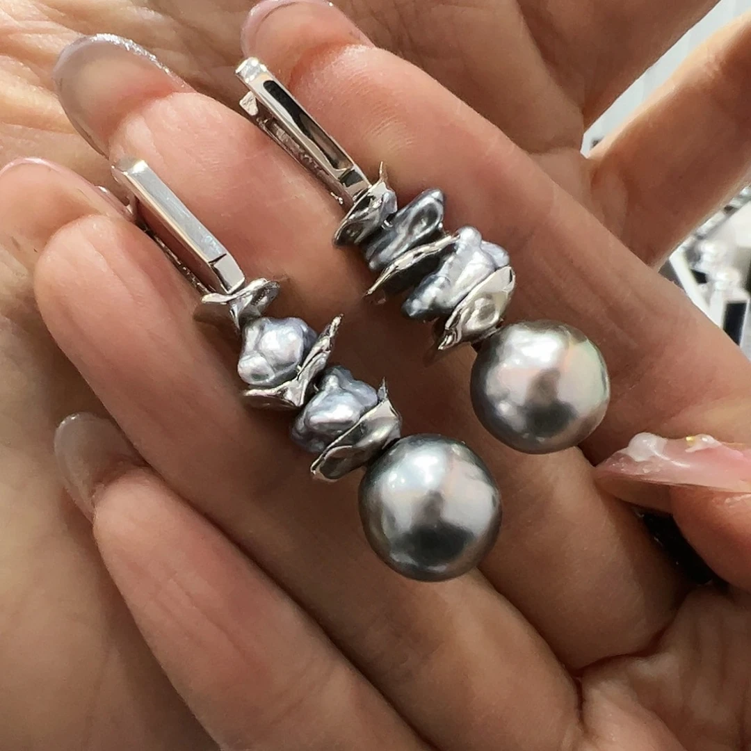 海水珍珠耳饰银S925镶嵌