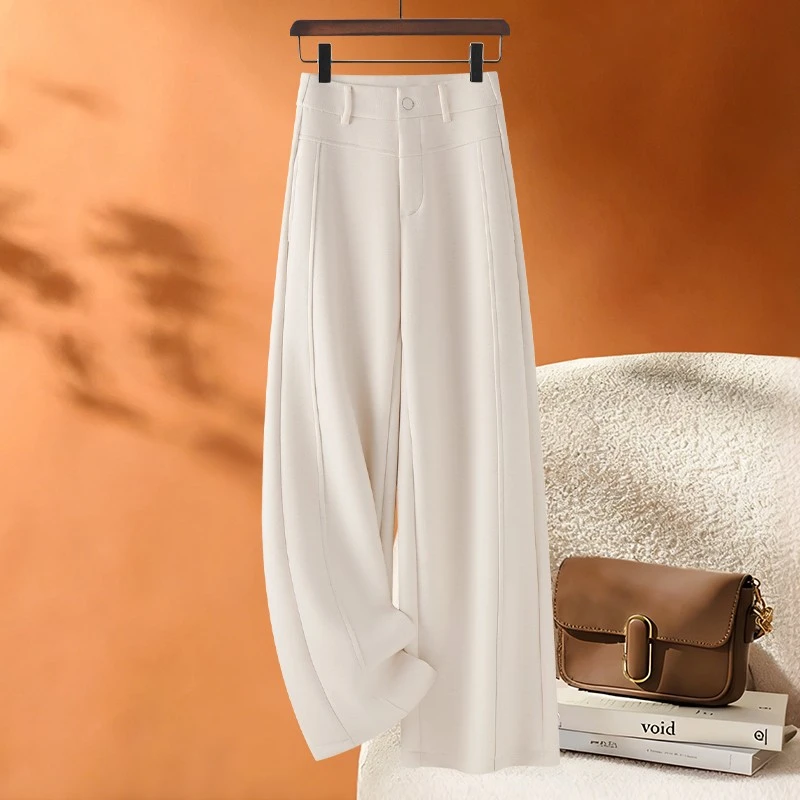 拉夏贝尔休闲直筒裤秋冬季2025新超好看加绒弯刀阔腿百搭裤子