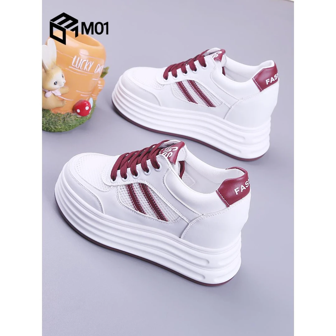 M01松糕厚底女鞋2025网纱透气低帮休闲女网鞋内增高轻便小白鞋女