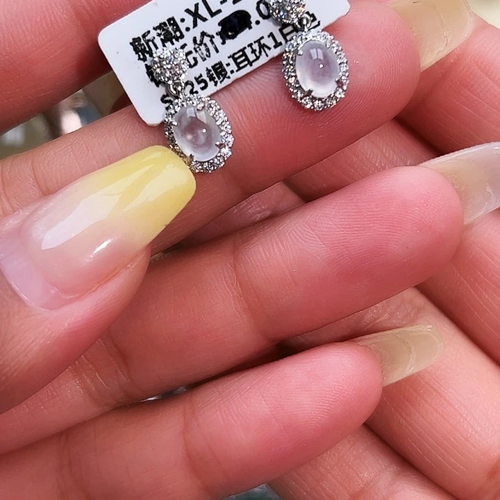 翡翠银S925镶嵌戒指缅甸天然A货翡翠耳钉