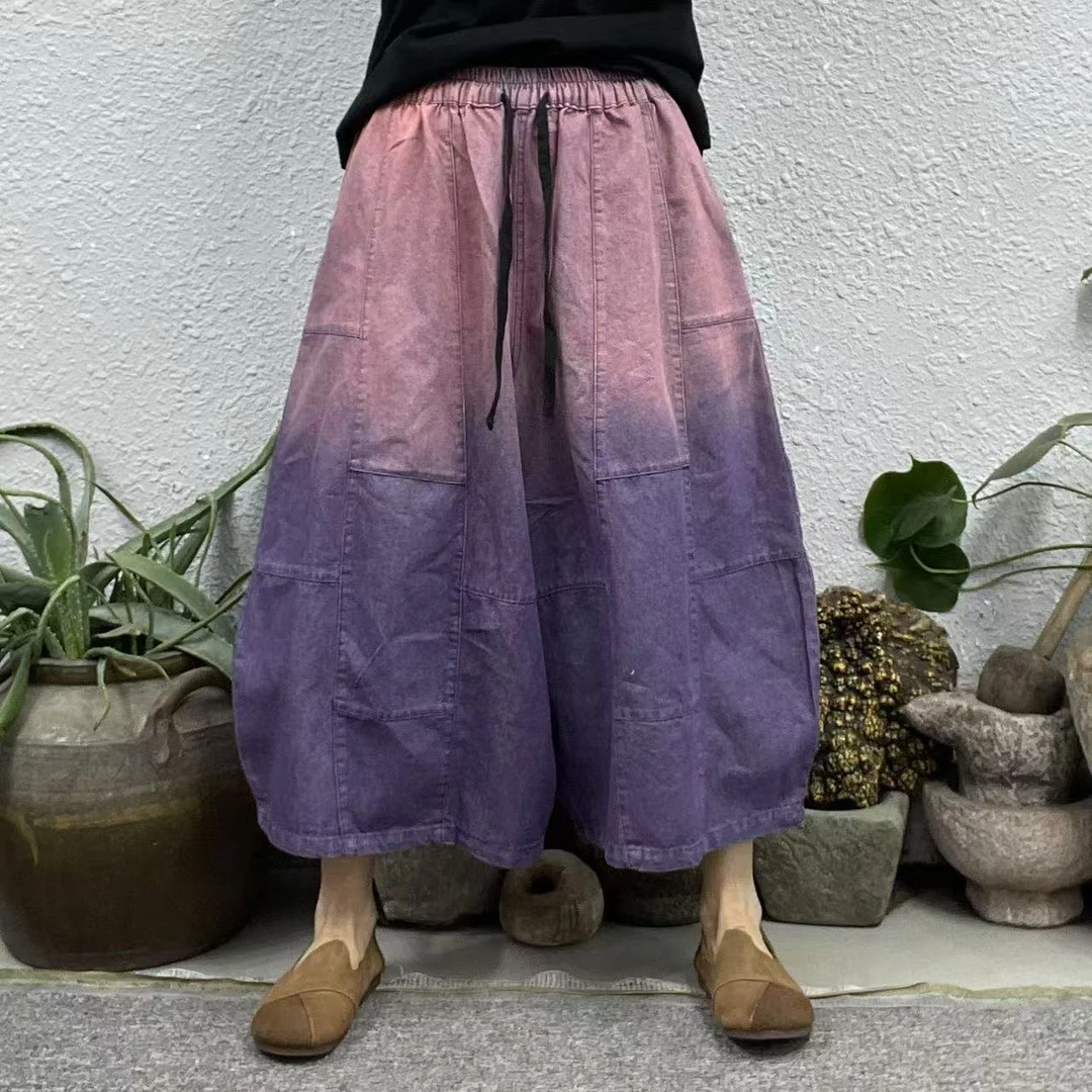 7733彩色多拼接走线渐变炒色牛仔裤（长77臀围134脚口78