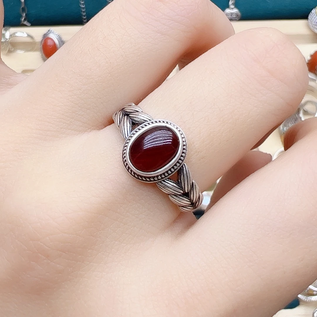 血珀戒指银S925镶嵌天然