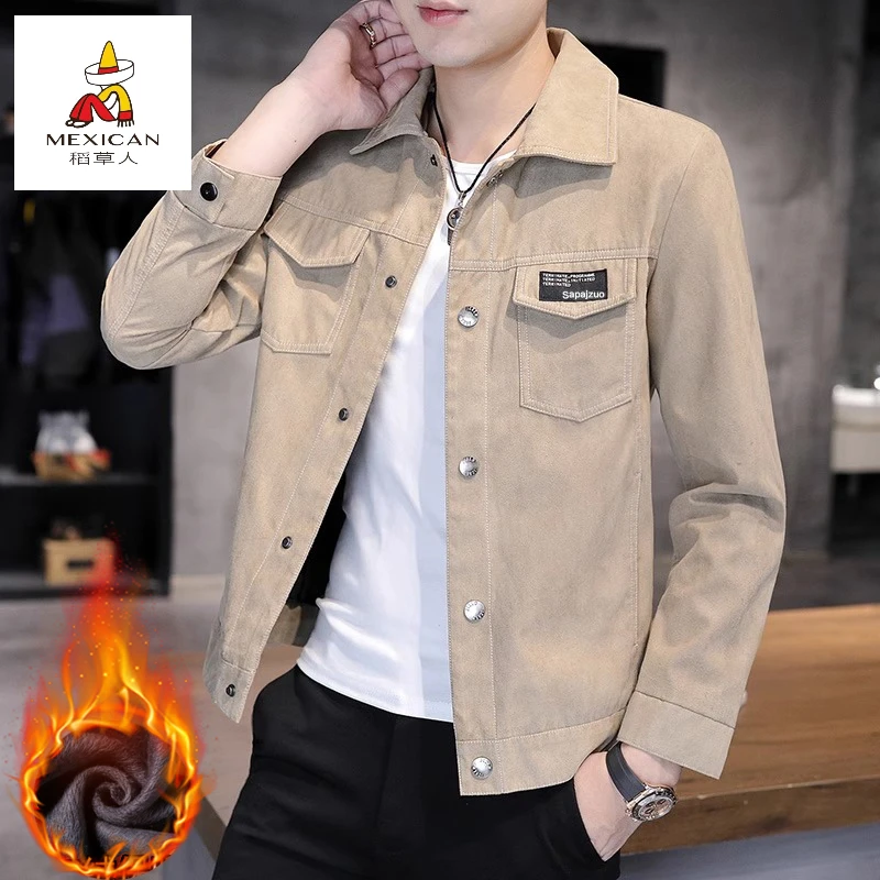 稻草人高档男士加绒夹克秋冬款灯芯绒工装外套休闲百搭潮牌外衣男