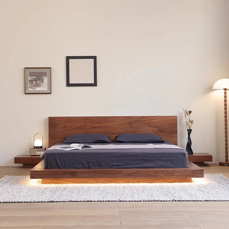 北欧全实木床日式榻榻米床主卧北美黑胡桃木双人床婚床落地矮床