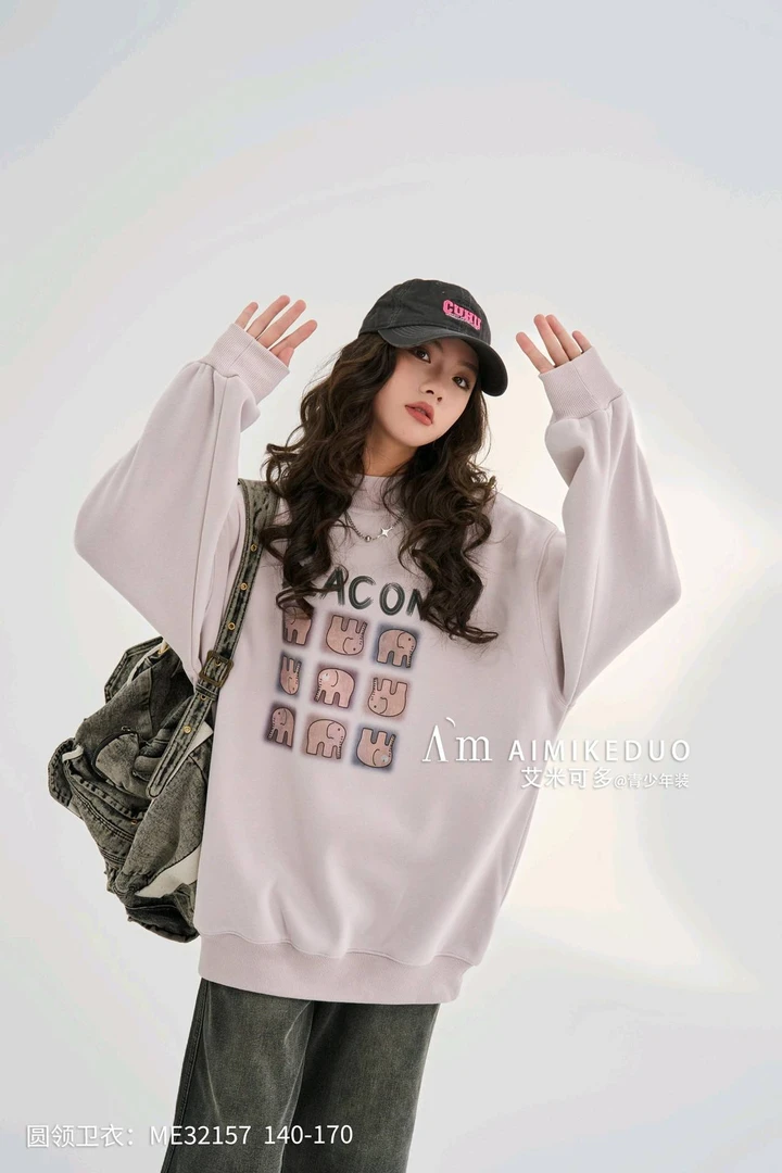 【2157】冬季新款！青少年圆领加绒卫衣