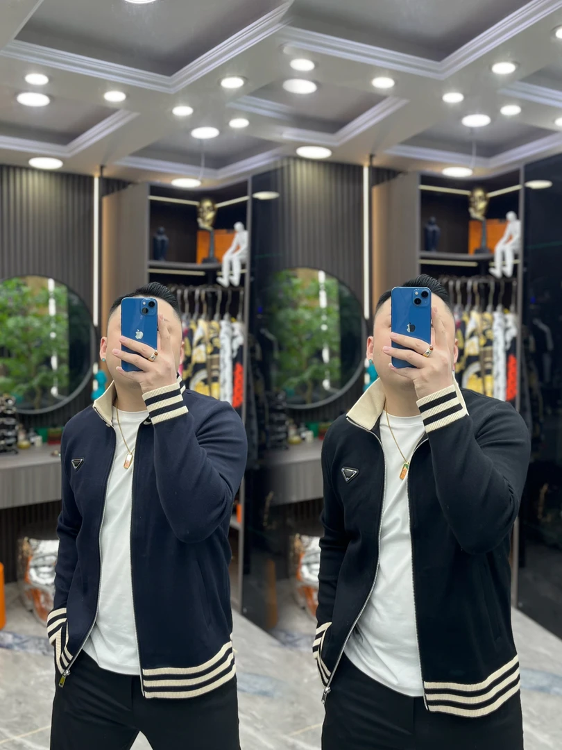 SH轻奢时尚高端男士三角标立领休闲开衫外套8591