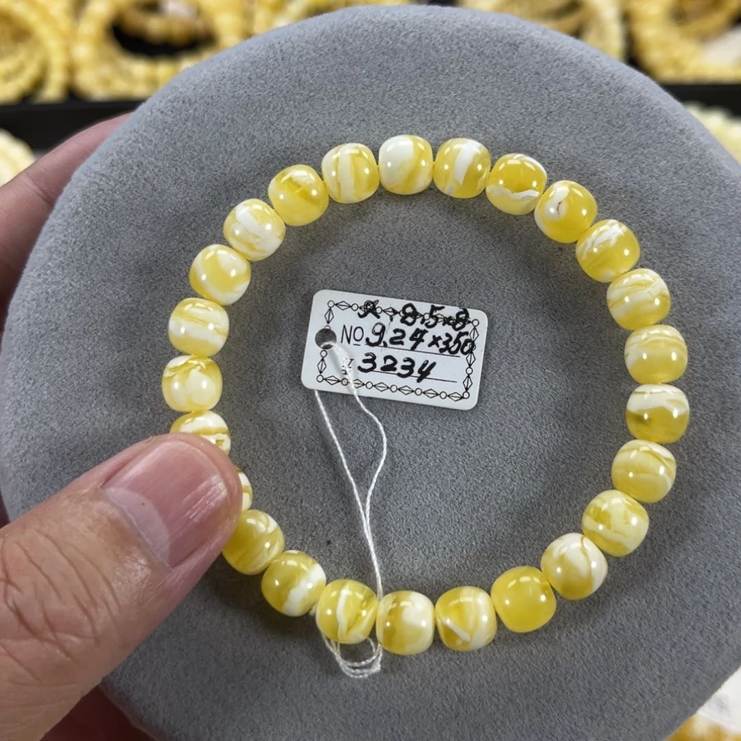 蜜蜡手串未镶嵌纯天然俄料金瓷白花虎皮