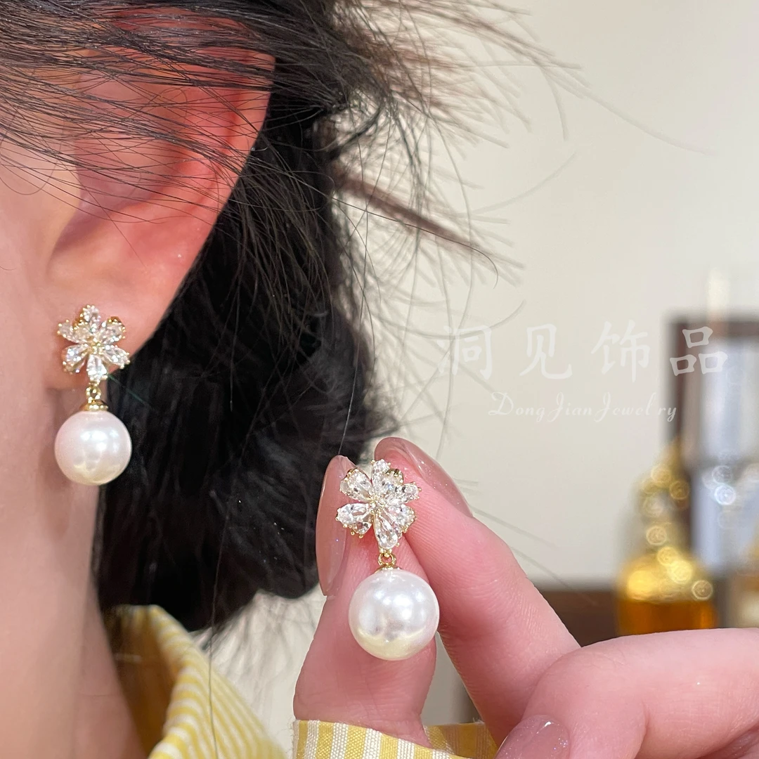 【花开】小众清新银色素款欧美风耳钉温柔女ES657