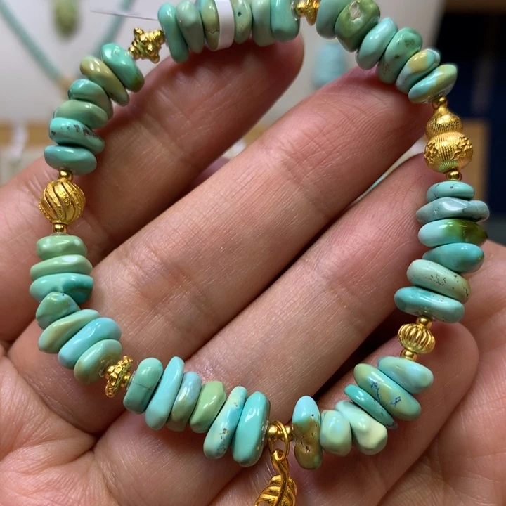 绿松石银S925镀金镶嵌单圈