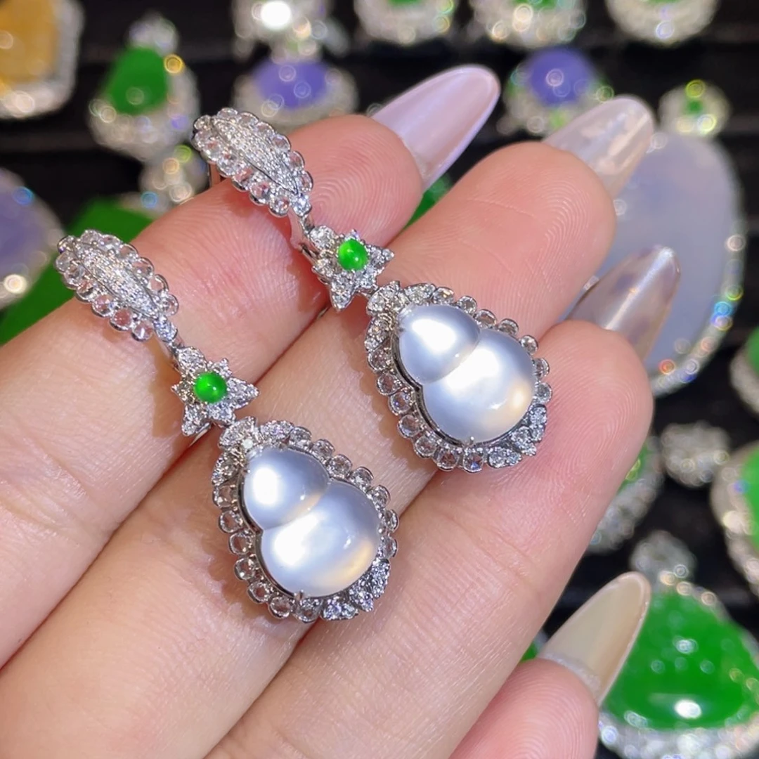 翡翠耳饰18K金镶嵌伴钻