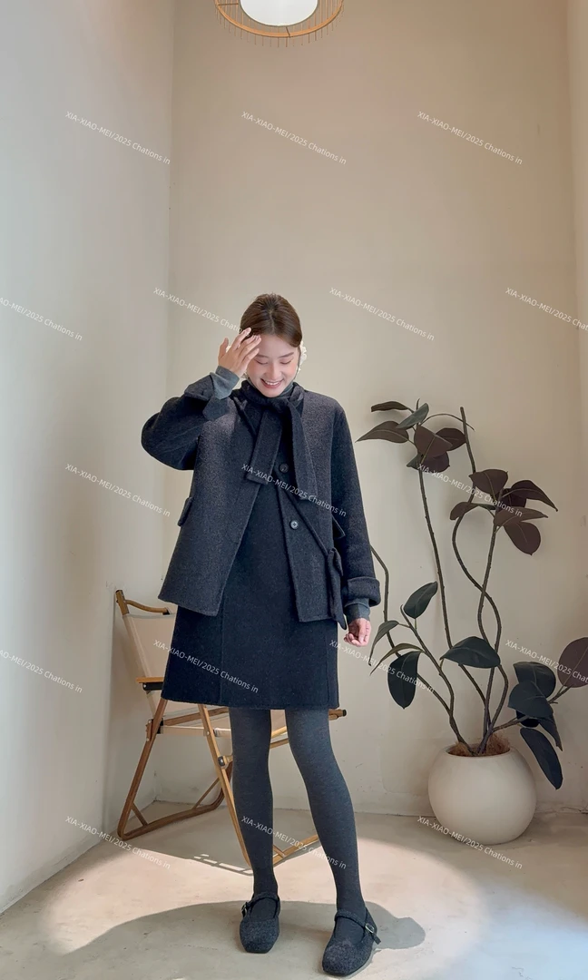 XIAOMEI ｜双面手缝羊毛套装（外套+背心连衣裙）两件套-5386