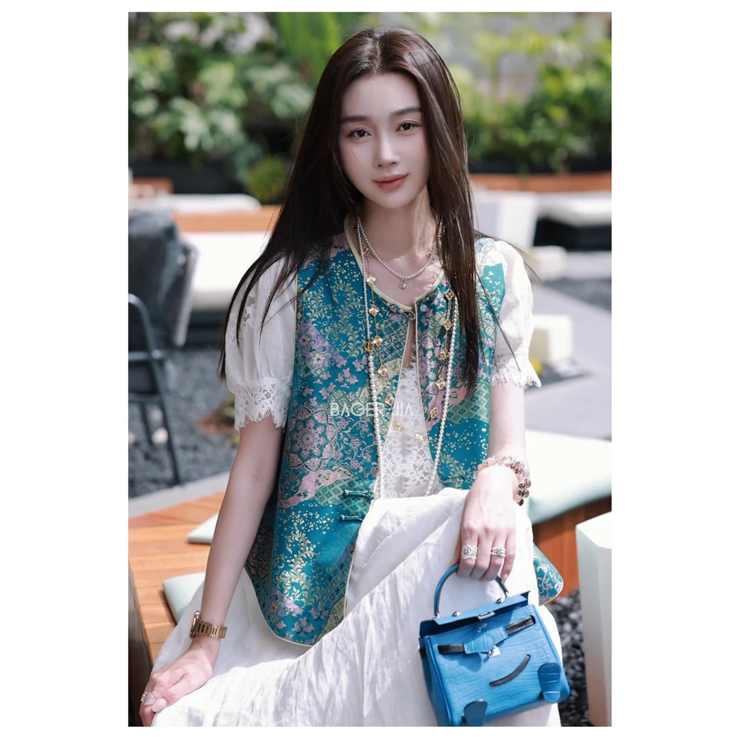 27-【宝相莲花】宝儿家含幂BJ76225103春夏款国风宝相花桑蚕丝马甲