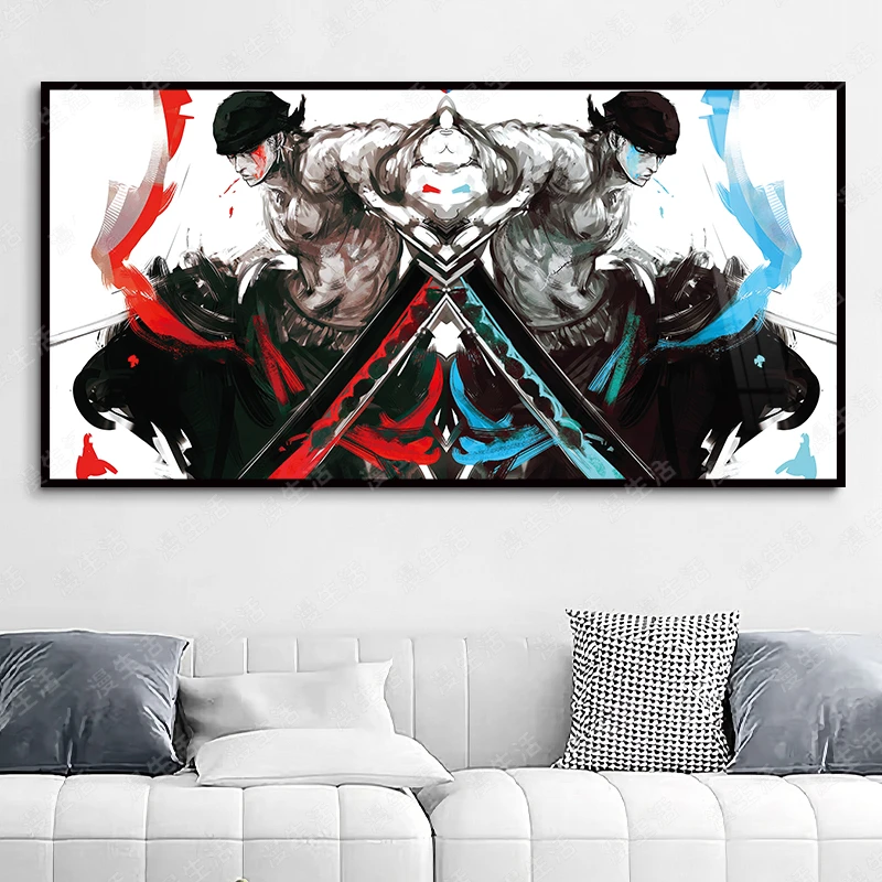 海贼王水墨风双索隆经典铝合金电竞儿童房装饰画客厅卧室动漫挂画