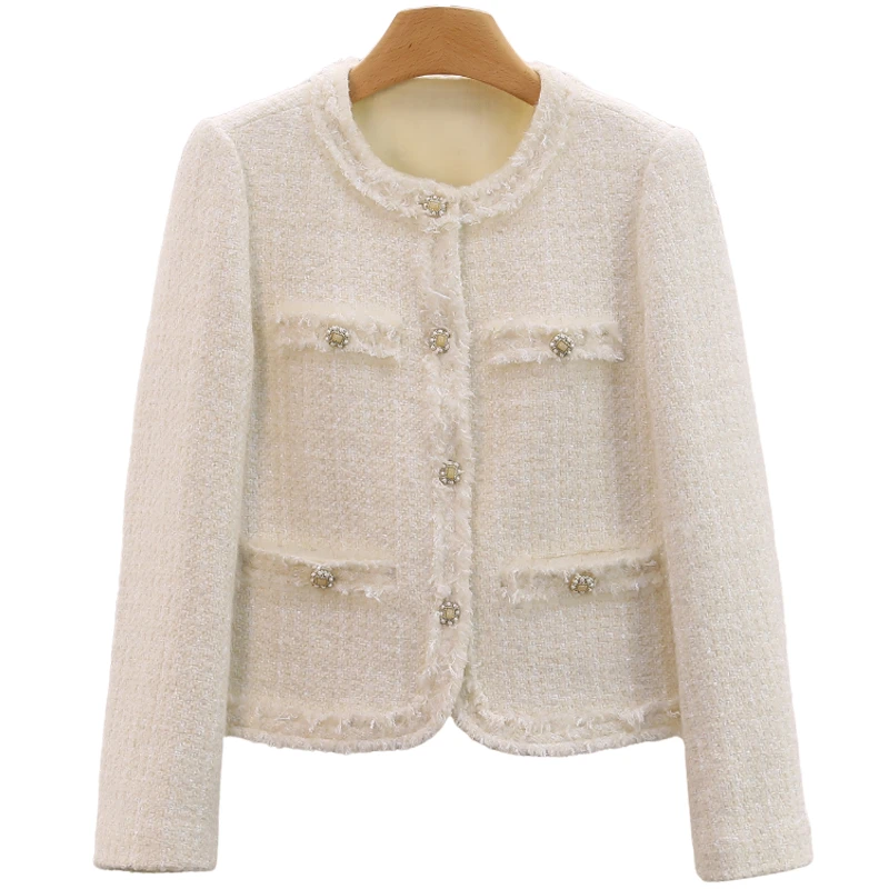 F7815-【M】气质毛边圆领修身毛呢短外套#XMF58W022