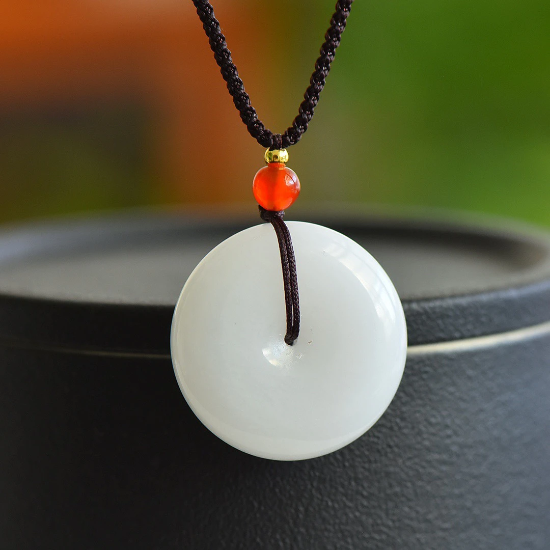 （30mm）天然新疆金丝玉白月光平安扣吊坠情侣款简约百搭挂件项链