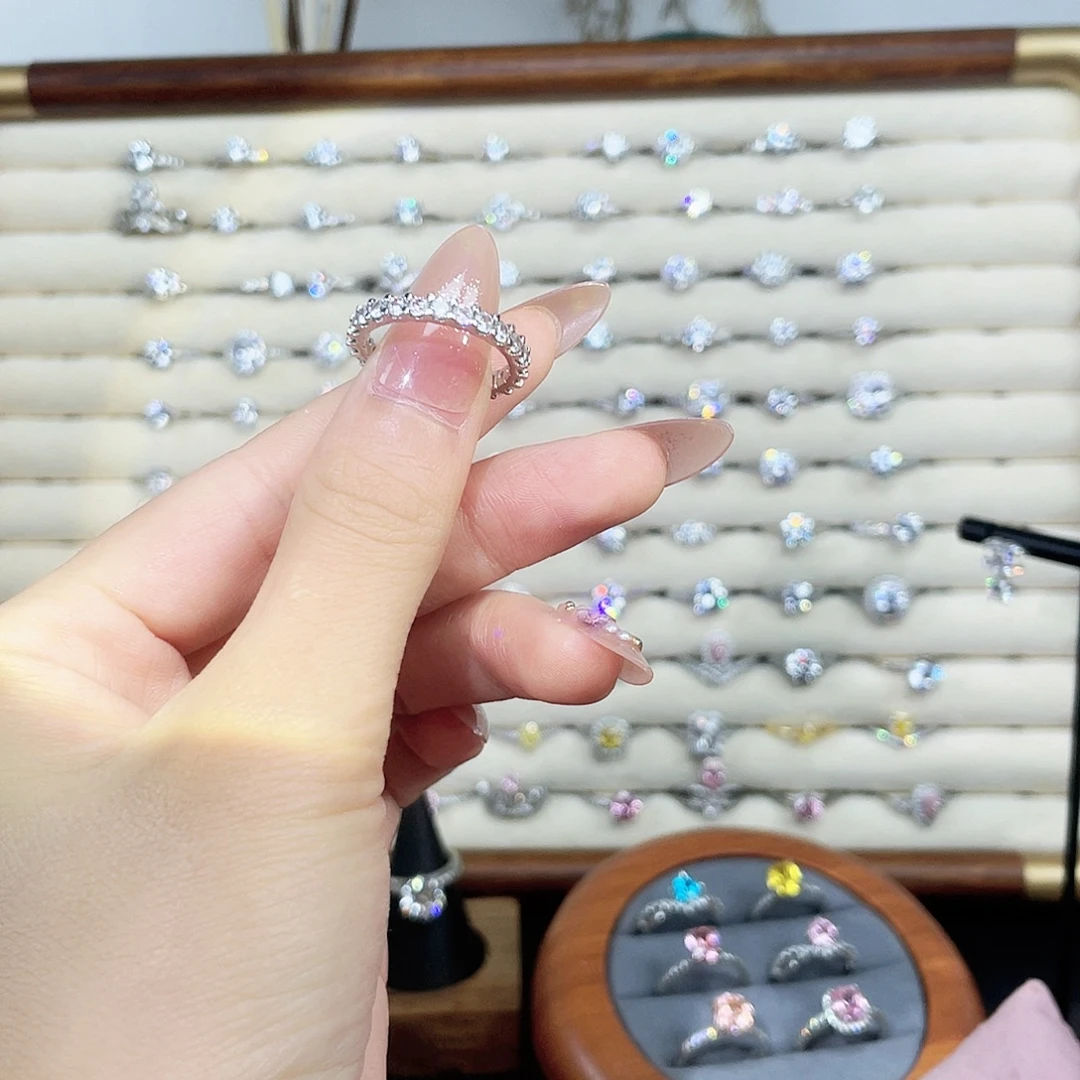 合成碳硅石925银满钻排戒13