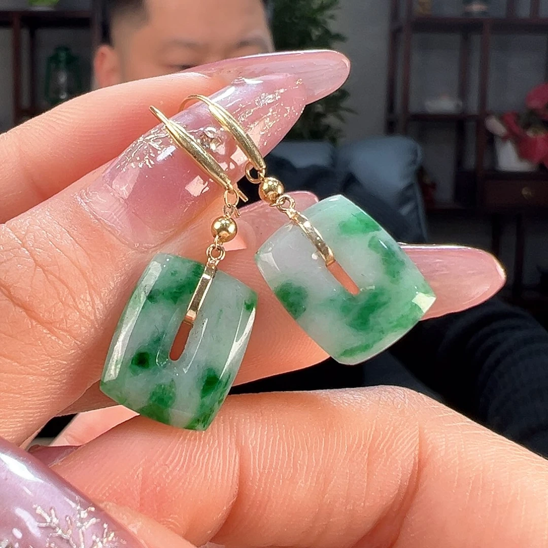 翡翠耳饰18K金镶嵌耳环