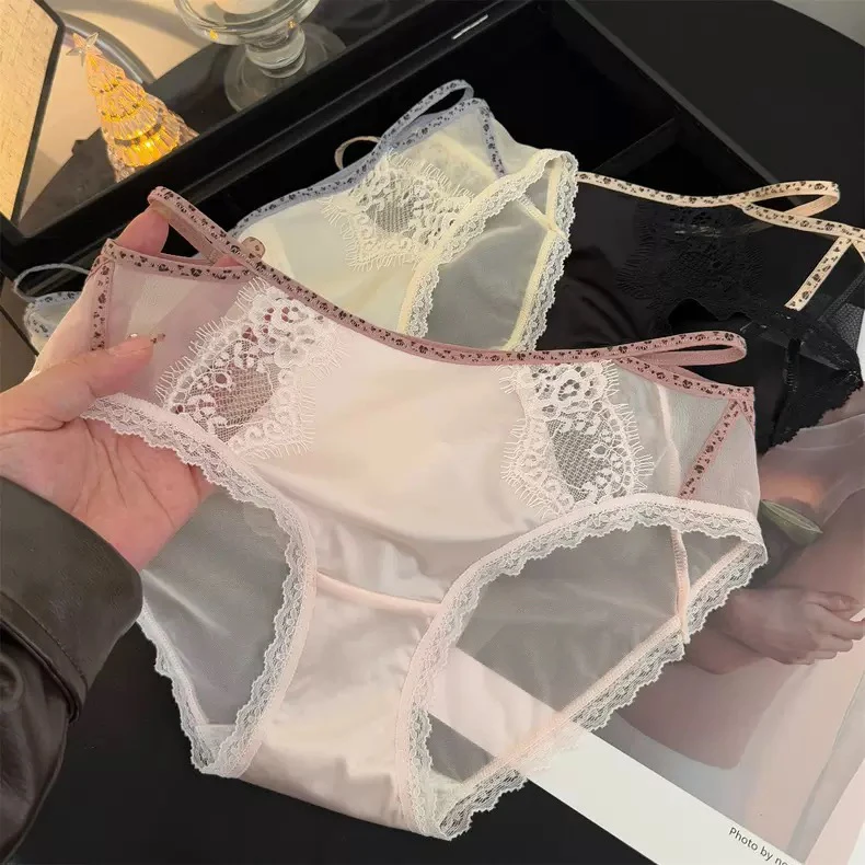 法式纯欲性感豹纹无痕蕾丝内裤女蝴蝶结低腰三角