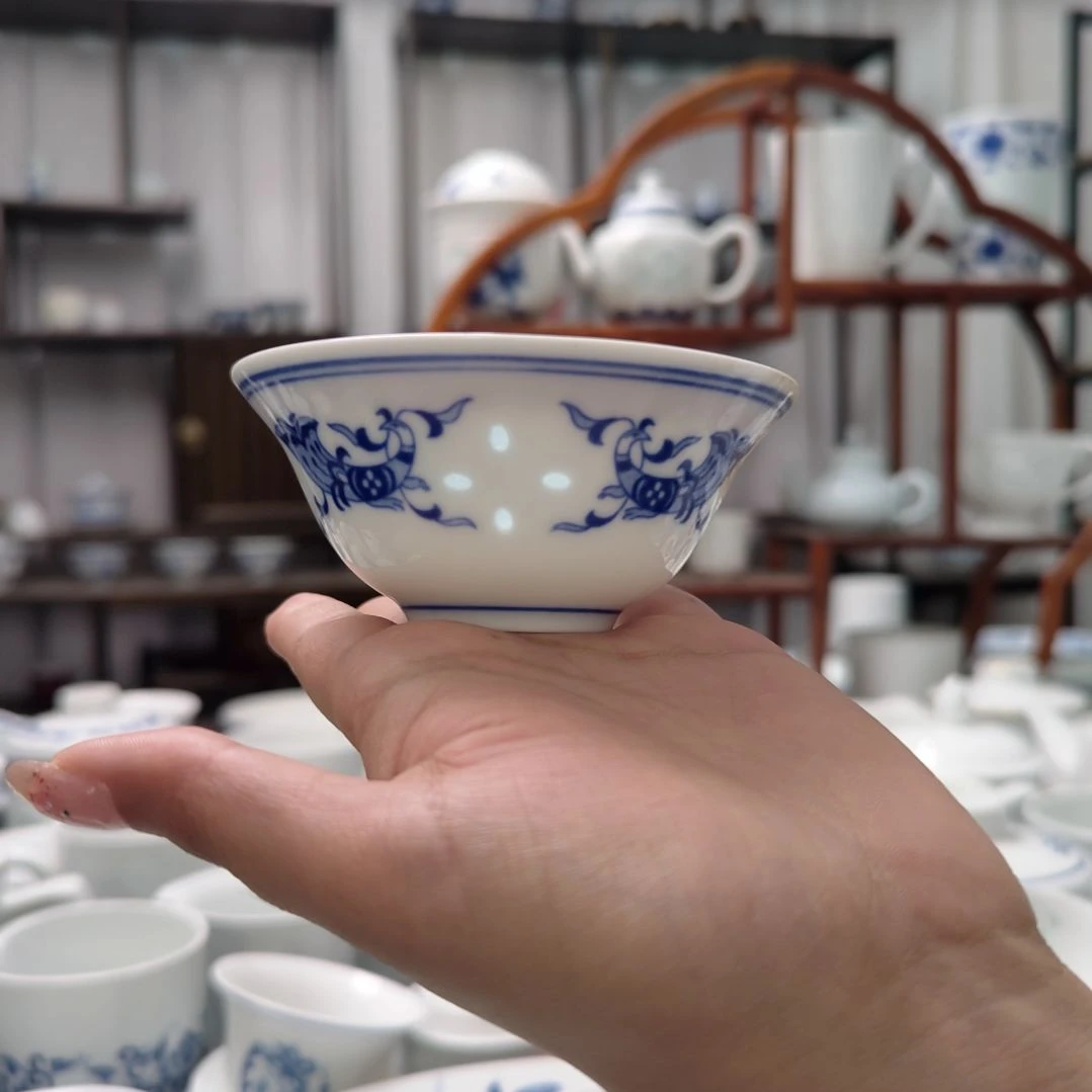 瓷孔雀3.5寸茶盅10只装