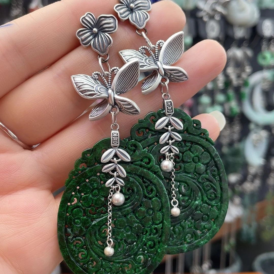 翡翠银S925镶嵌耳饰艾*儿5)$)((((