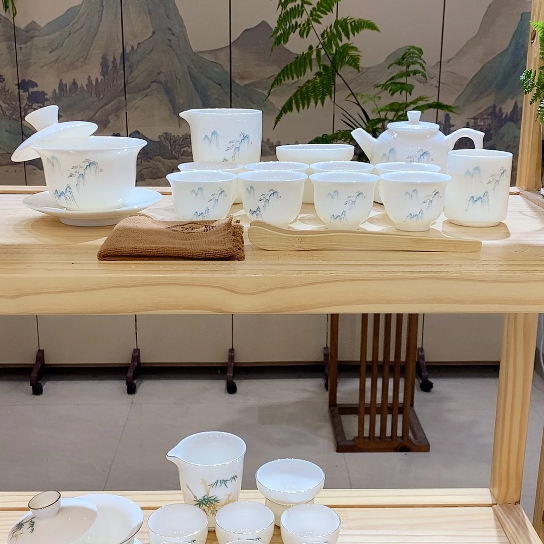 【墨城】羊脂玉瓷高山流水16头