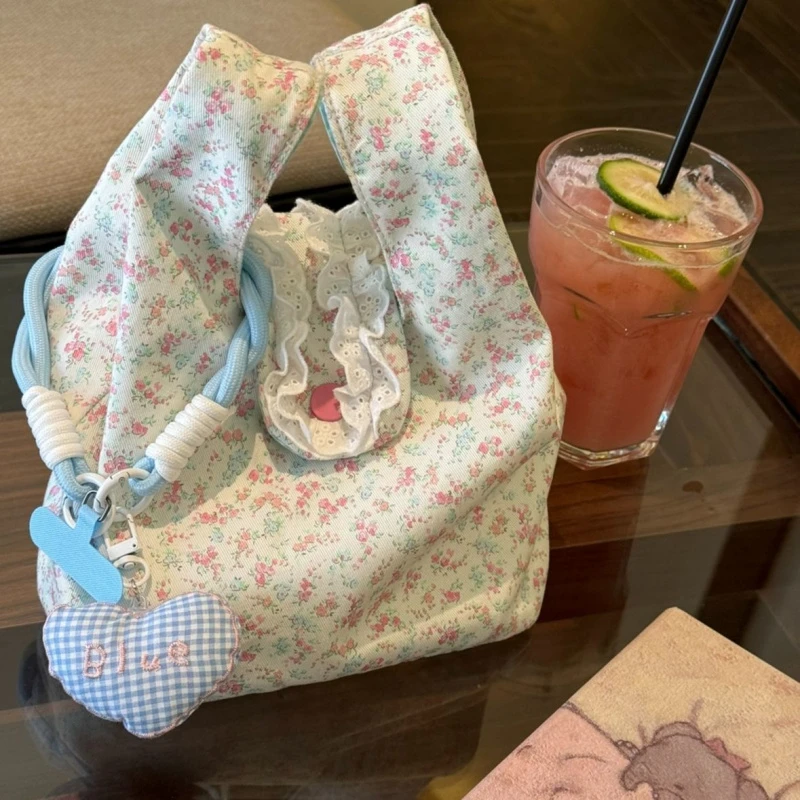 可爱碎花手提帆布包上班杂物小拎包夏天包包女2025新款手腕包韩系