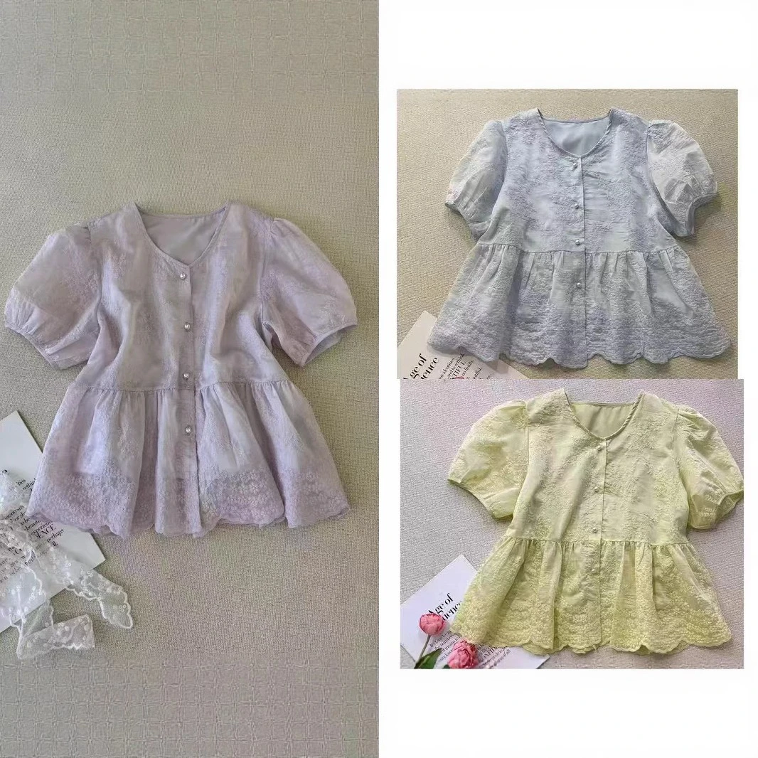 蜜柚家 显瘦洋气法式设计感棉麻短袖上衣