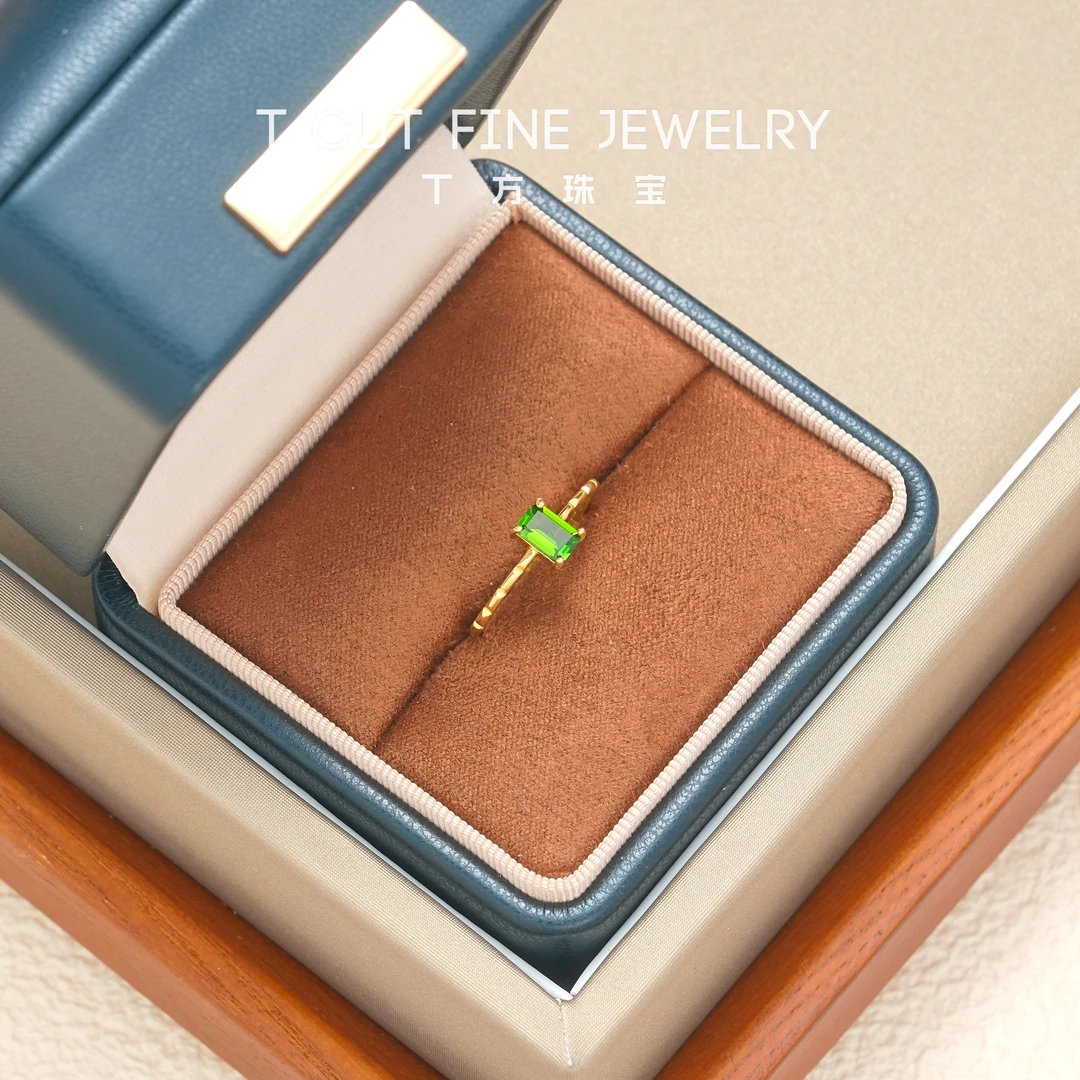 【必买福利】长方型切割天然透辉石S925银戒指（开口可调节）简约时尚