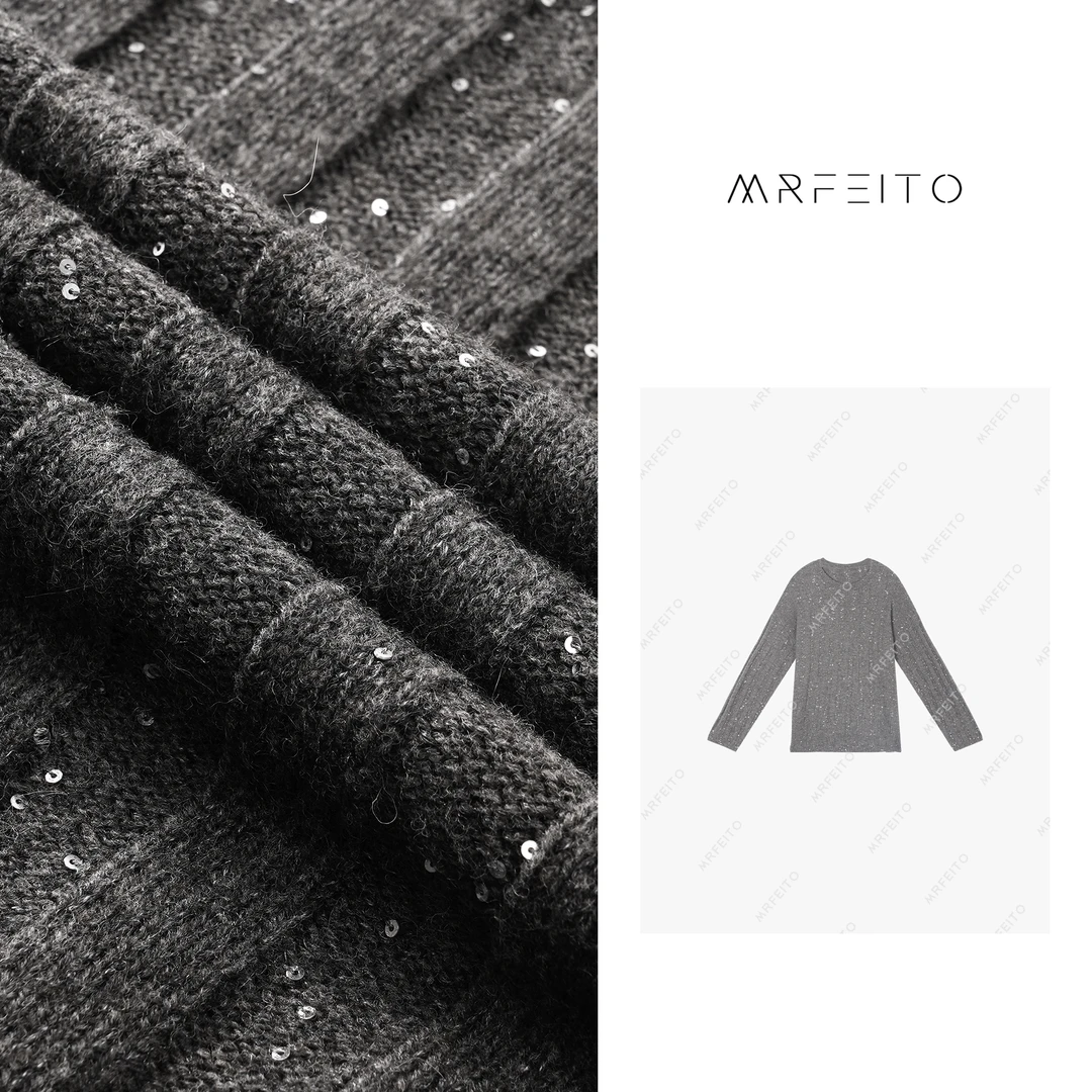 烫钻慵懒圆领宽松女士针织衫H1096M01D29198