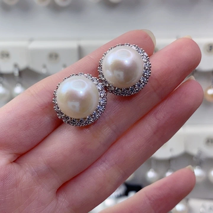 耳饰淡水珍珠银S925镶嵌12+A