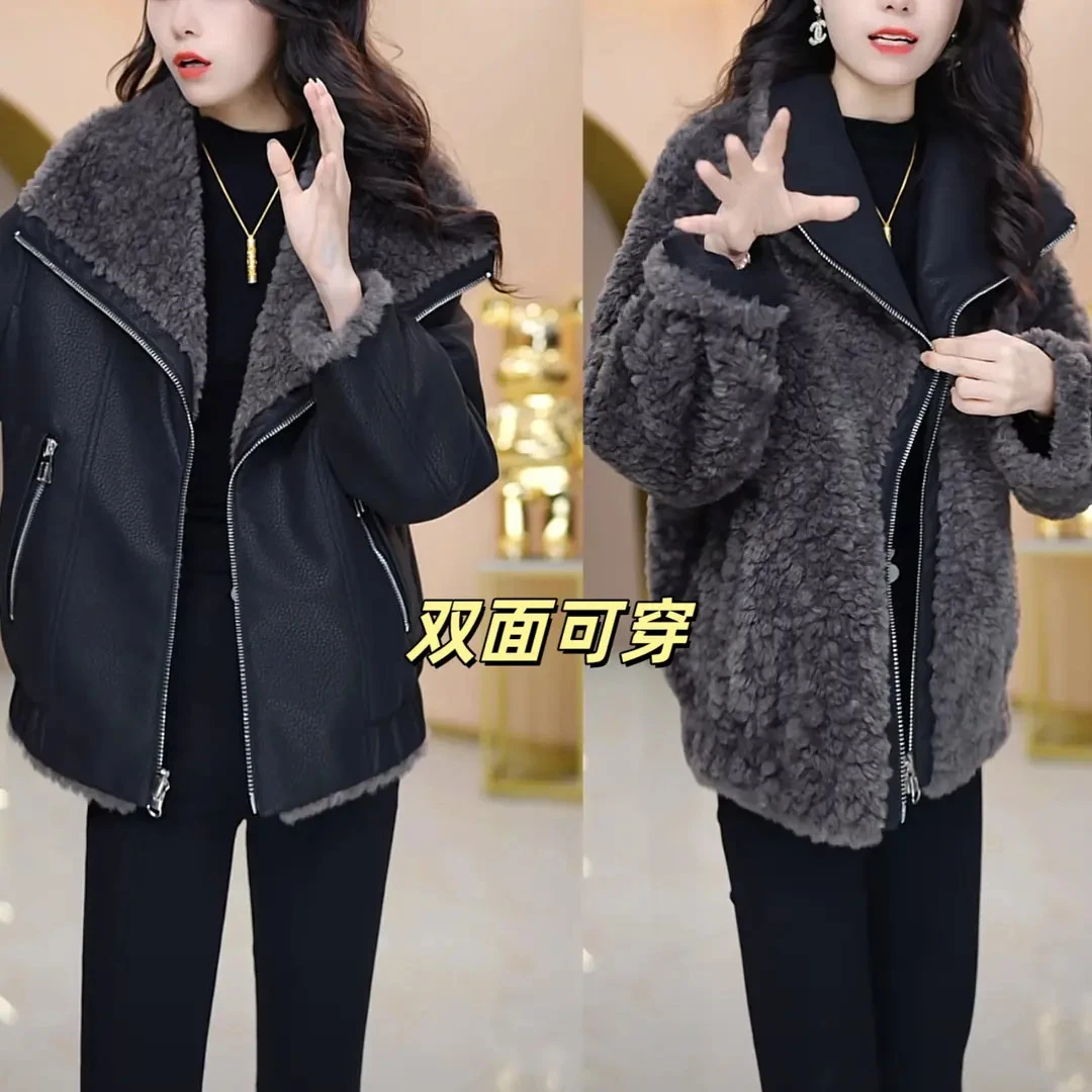 双面穿加绒加厚皮外套女2025冬季气质时尚减龄显瘦皮毛一体上衣