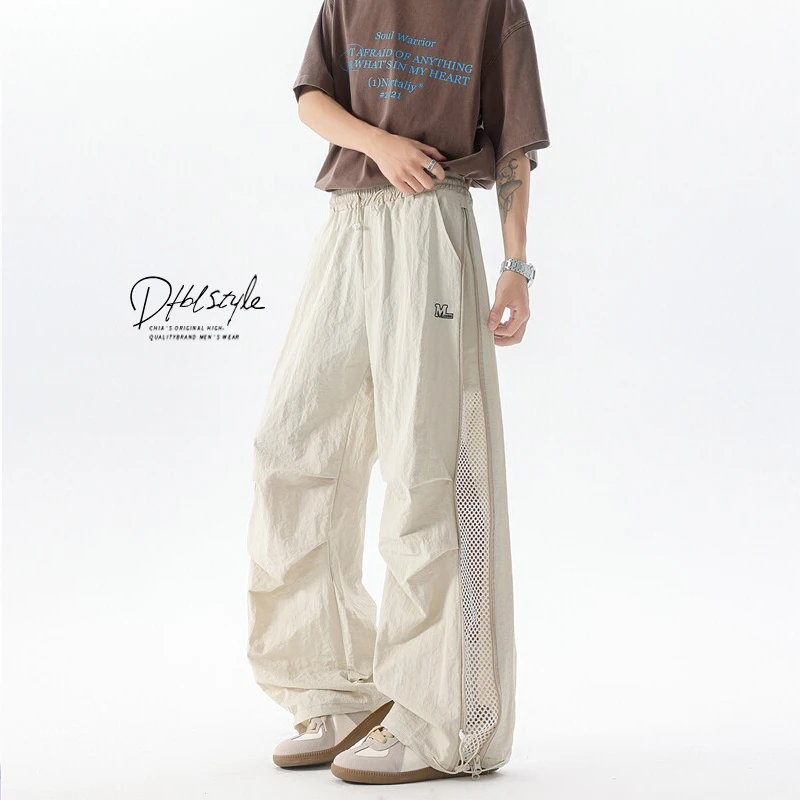 美式拉链速干冲锋裤男士夏季薄款透气伞兵裤潮牌加大码休闲长裤子