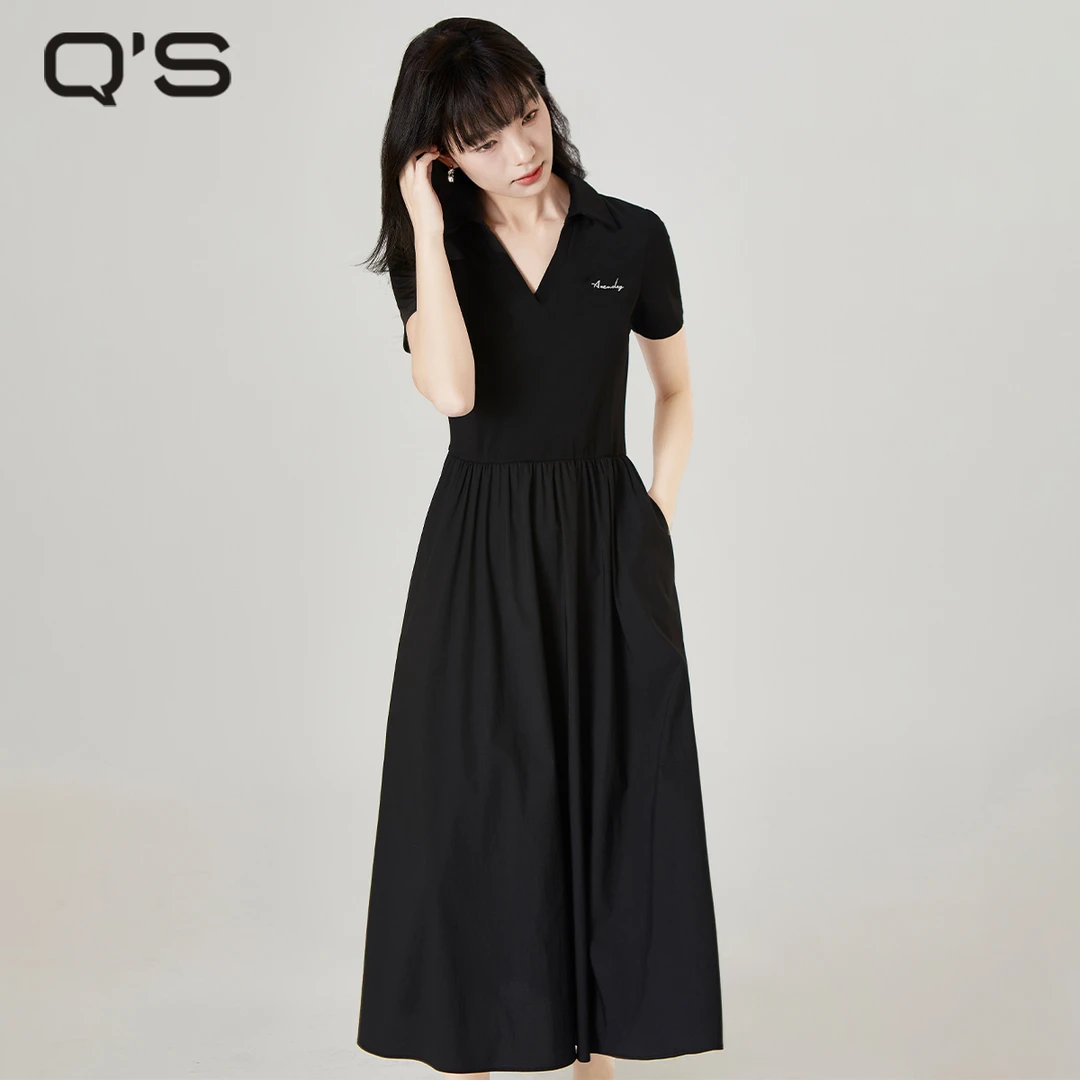 秸熙夏季新款气质长裙通勤套头连衣裙拼接显瘦A摆小黑裙5XB664